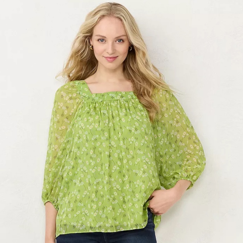 BRAND NEW Lauren Conrad Peasant Top in Green - Size XXL